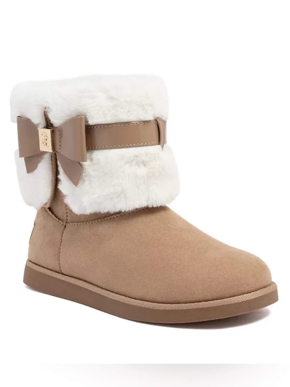 NEW Juicy Couture Tan Koala Winter Booties Faux Fur Bow Size 9 NWOT Y2K Boho